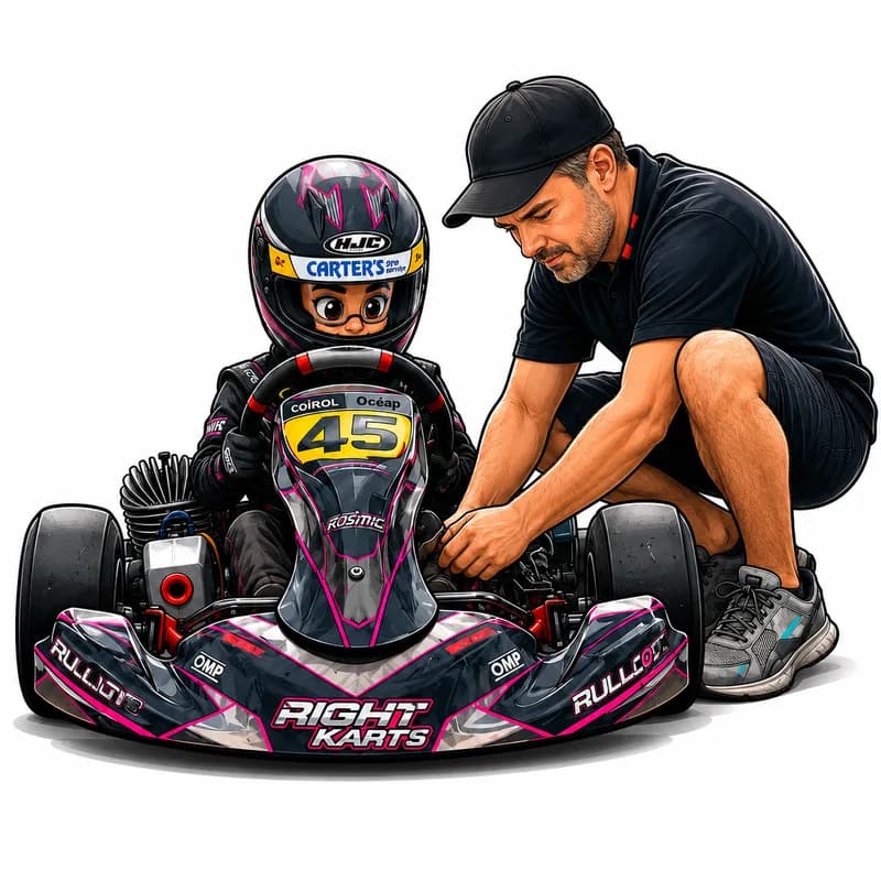 Illustration of a parent or guardian registering one junior kart driver