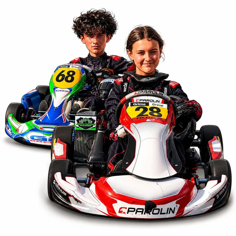Illustration of a parent or guardian registering multiple junior kart drivers