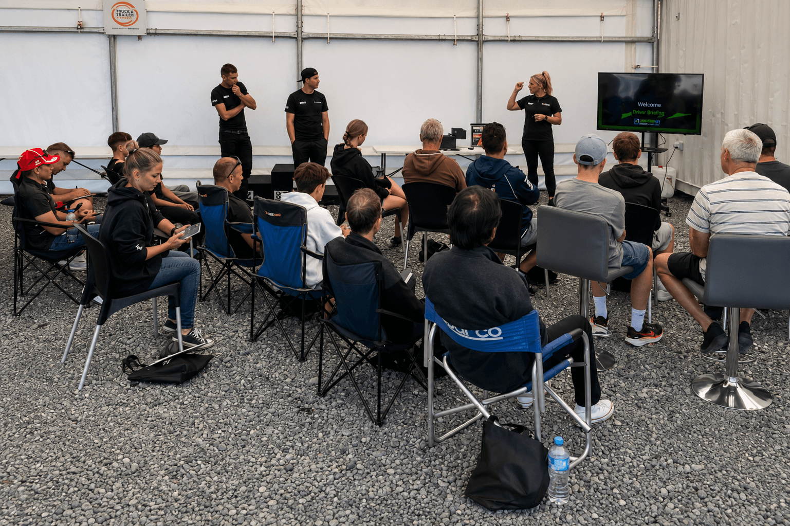 Beginners learning about karting at the track